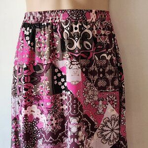 Beautiful full length boho skirt sz 1X pinks grays black VGUC